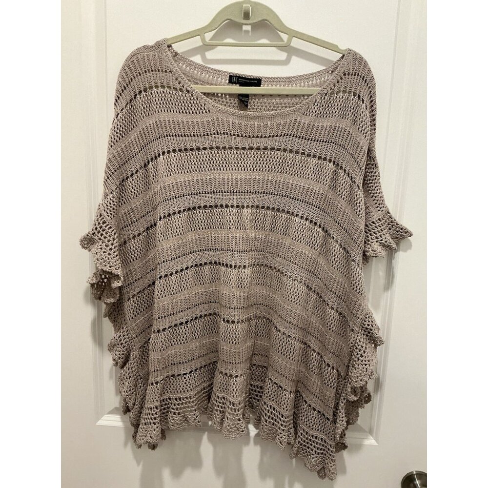 International Concepts Sweater 1X Beige Silver Thread Ruffle Sleeve & Side